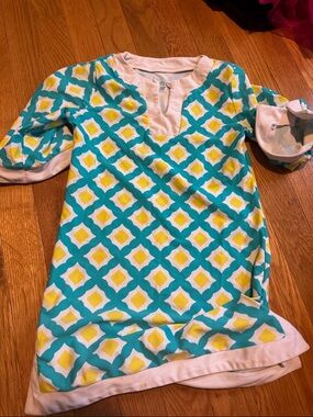 Cabana Life Teal & Yellow Geometric Kids Swim Coverup